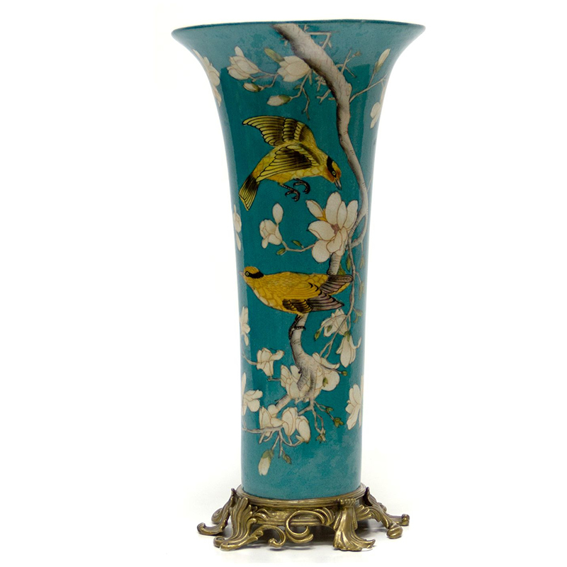 Ваза Blue Vase Birds Бронза Синий Желтый Белый Ваза Blue Vase Birds Бронза Синий Желтый Белый в Челябинске | Loft Concept
