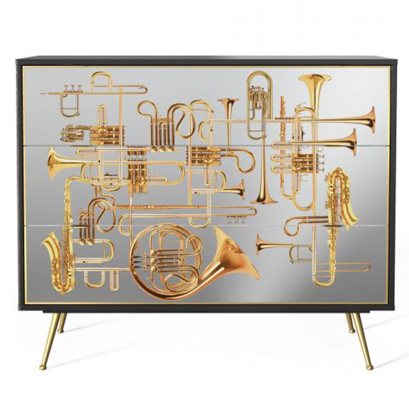 Комод Seletti Chest of Three Drawers Trumpets Латунь Черный Золотой Комод Seletti Chest of Three Drawers Trumpets Латунь Черный Золотой в Челябинске | Loft Concept