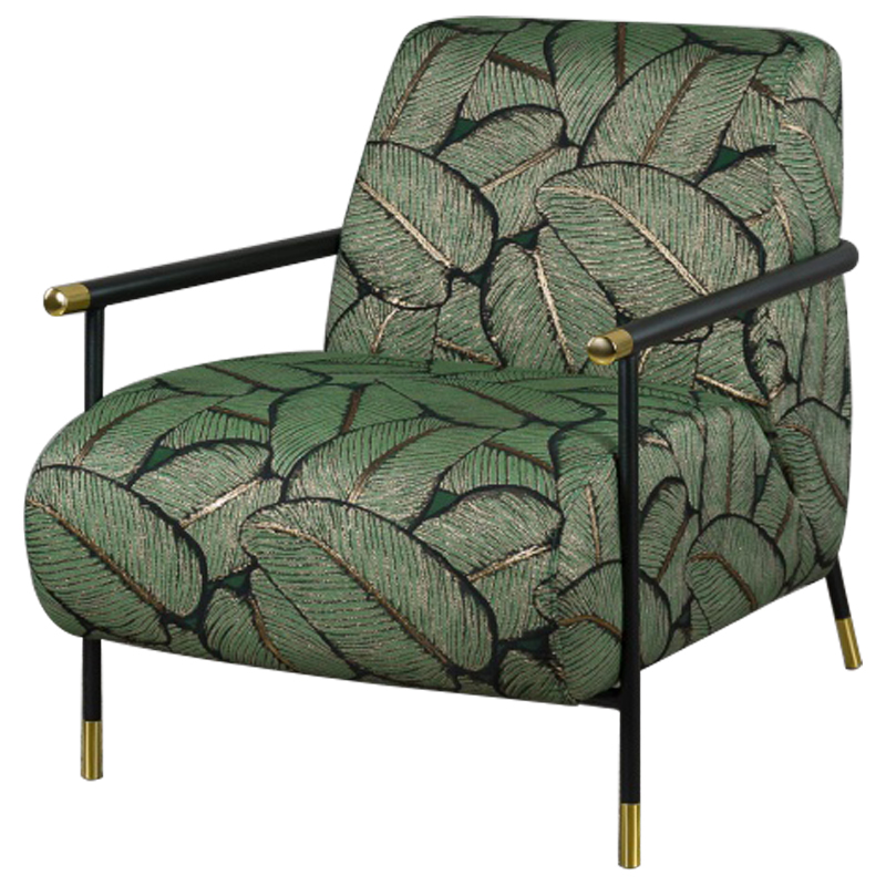 Кресло с Цветным принтом Листья Foliage Armchair Green Зеленый Черный Кресло с Цветным принтом Листья Foliage Armchair Green Зеленый Черный в Челябинске | Loft Concept