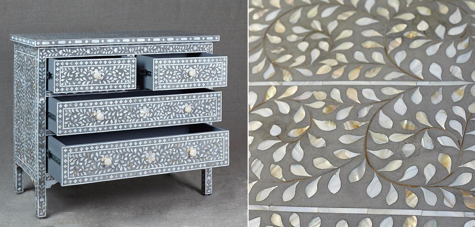 Комод инкрустация перламутром Inlaid Bone Grey Серый Комод инкрустация перламутром Inlaid Bone Grey Серый - Loft-Concept в Челябинске