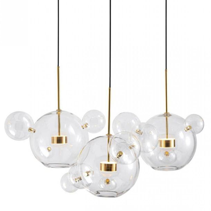Светодиодный светильник Giopato & Coombes Bubble Chandelier Linear Circle 3 плафона Белый Золотой Прозрачное Стекло Светодиодный светильник Giopato & Coombes Bubble Chandelier Linear Circle 3 плафона Белый Золотой Прозрачное Стекло в Челябинске | Loft Concept