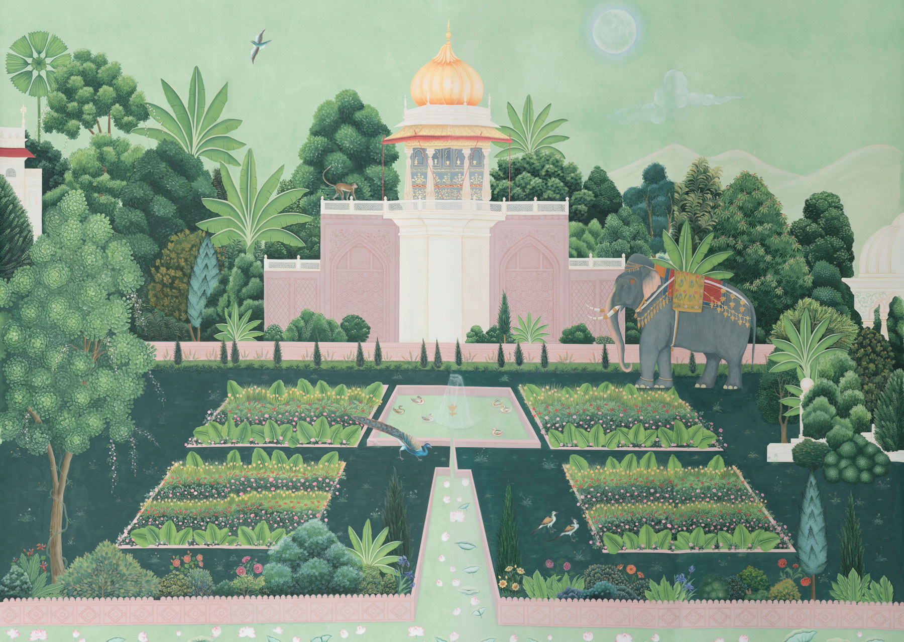 Обои ручная роспись Mahal Garden Original colourway on blue painted Xuan paper Обои ручная роспись Mahal Garden Original colourway on blue painted Xuan paper - постер Loft-Concept в Челябинске