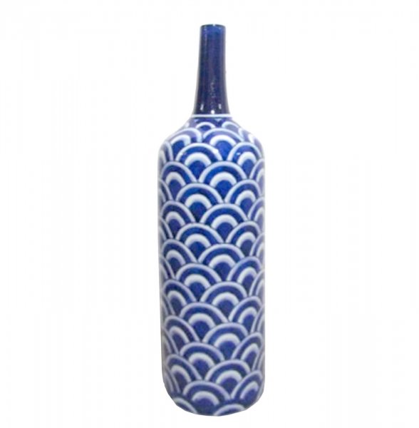 Ваза-бутылка blue & white ornament Scales Белый Синий Ваза-бутылка blue & white ornament Scales Белый Синий в Челябинске | Loft Concept
