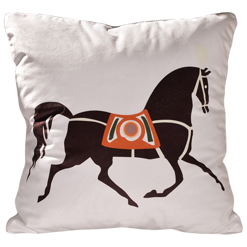 Декоративная подушка Hermes Horse 78 Белый Коричневый Оранжевый Декоративная подушка Hermes Horse 78 Белый Коричневый Оранжевый в Челябинске | Loft Concept