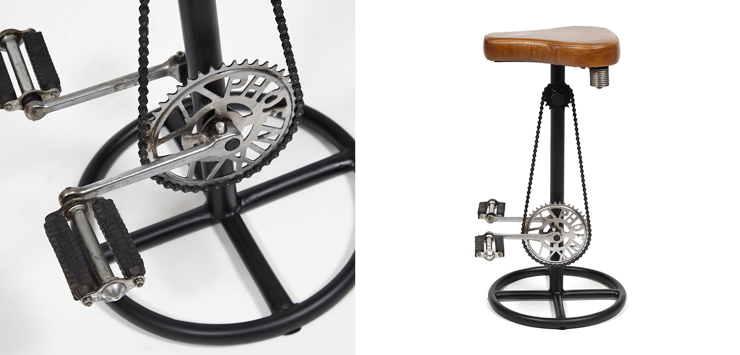 Барный стул с педалями от велосипеда Industrial leather bar stool with bicycle pedals - фото №1
