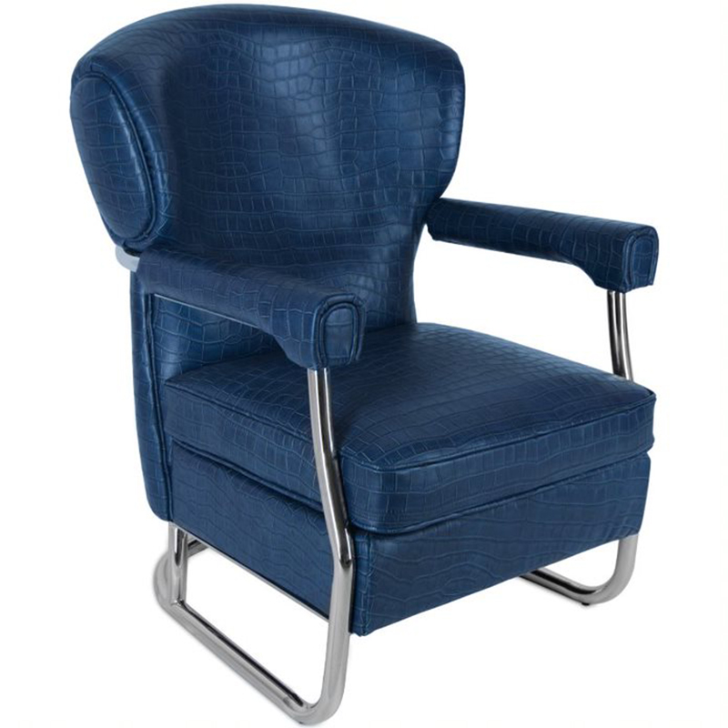 Кресло Eggert Armchair blue leather Синий Хром Кресло Eggert Armchair blue leather Синий Хром в Челябинске | Loft Concept