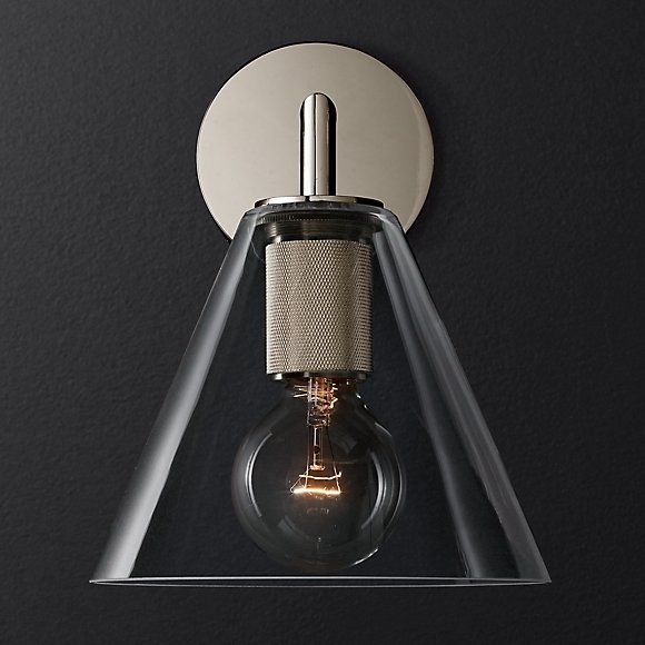 Бра RH Utilitaire Funnel Shade Single Sconce Silver Прозрачное Стекло Никель Бра RH Utilitaire Funnel Shade Single Sconce Silver Прозрачное Стекло Никель в Челябинске | Loft Concept