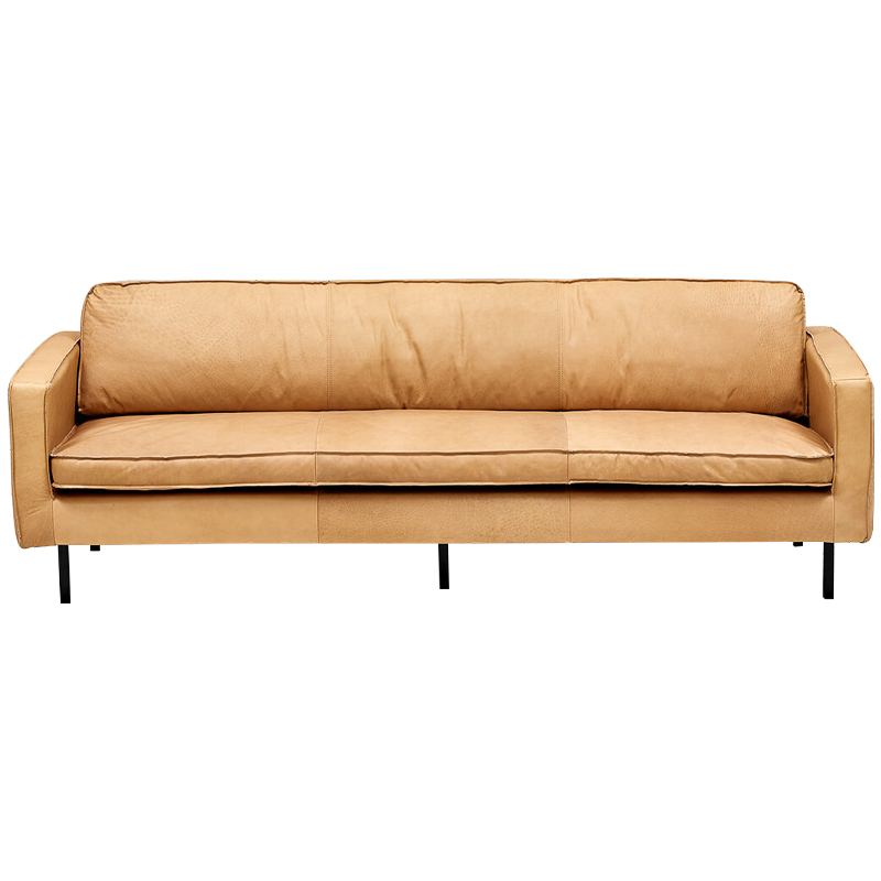 Диван кожаный Adrian Beige Leather Sofa Бежевый Черный в Челябинске | Loft Concept 
