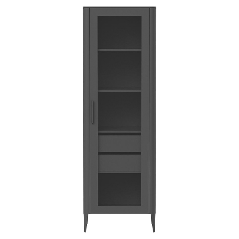 Витрина темно-серая со стеклянной дверью с 4-мя полками и 2-мя ящиками Type  Серый в Челябинске | Loft Concept 