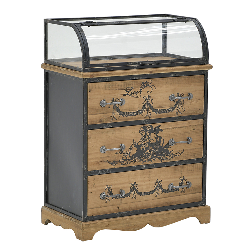 Комод со стеклянной витриной в стиле прованс Lesia Chest of Drawers Черный Коричневый Комод со стеклянной витриной в стиле прованс Lesia Chest of Drawers Черный Коричневый в Челябинске | Loft Concept