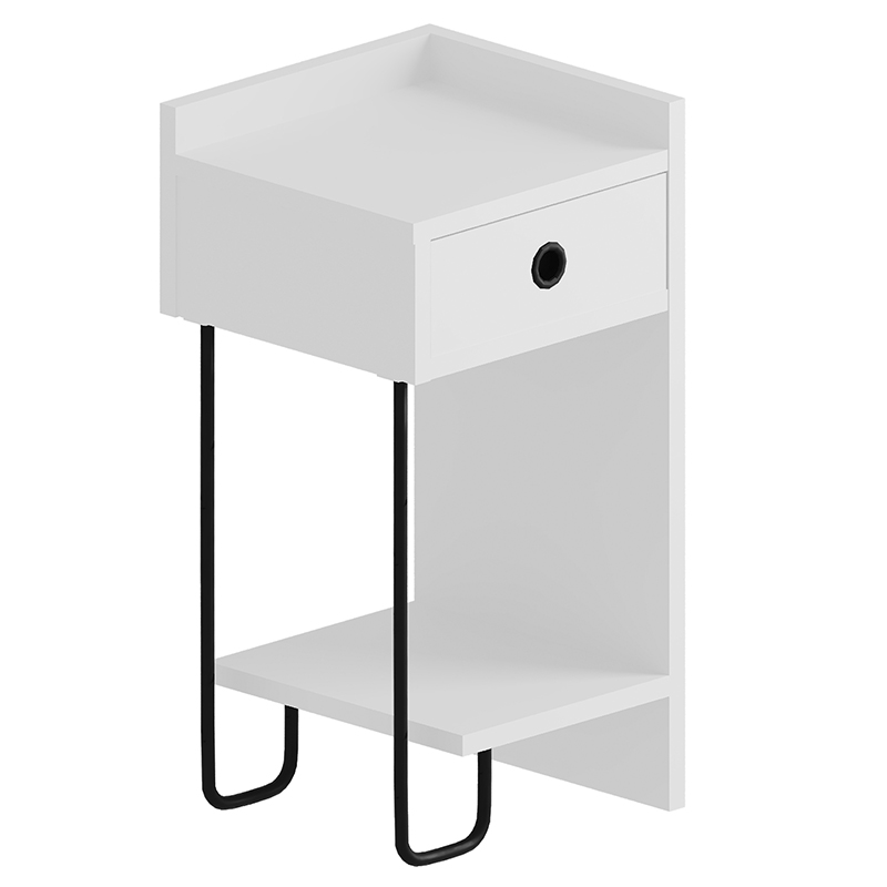 Прикроватная тумба белого цвета с ящиком и открытой полкой SIRIUS NIGHTSTAND RIGHT MODULE WHITE Белый Черный Прикроватная тумба белого цвета с ящиком и открытой полкой SIRIUS NIGHTSTAND RIGHT MODULE WHITE Белый Черный в Челябинске | Loft Concept