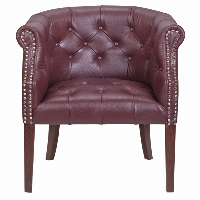 Кресло низкое из натуральной кожи на 4-х деревянных ножках из массива бука Chloe Leather Armchair vine Бордовый Коричневый Кресло низкое из натуральной кожи на 4-х деревянных ножках из массива бука Chloe Leather Armchair vine Бордовый Коричневый в Челябинске | Loft Concept