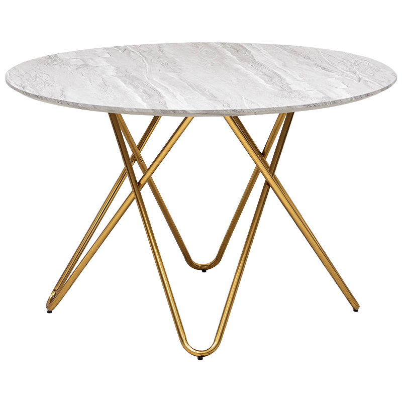 Обеденный круглый стол Alanis Round Dinner Table Золотой Белый Серый Обеденный круглый стол Alanis Round Dinner Table Золотой Белый Серый в Челябинске | Loft Concept