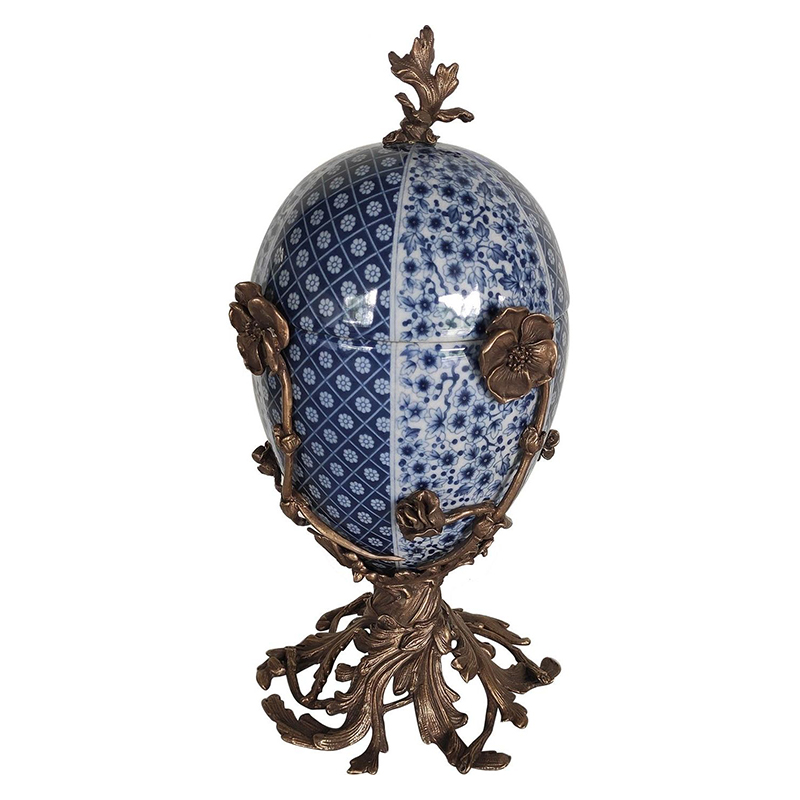 Шкатулка фарфоровая на бронзовой подставке Porcelain & Bronze Синий Бронза в Челябинске | Loft Concept 