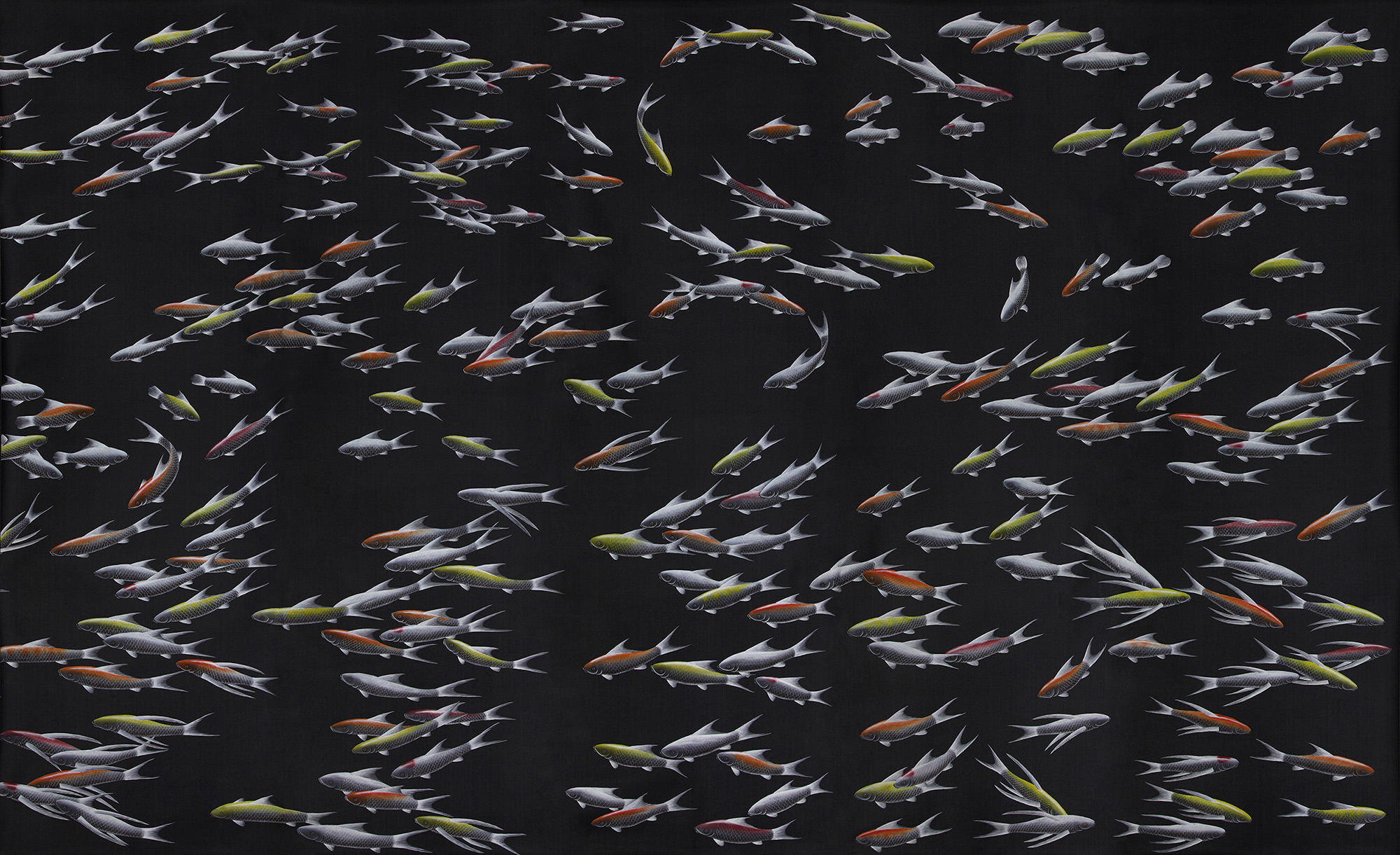 Обои ручная роспись Fishes Koi on Pitch dyed silk Обои ручная роспись Fishes Koi on Pitch dyed silk - постер Loft-Concept в Челябинске