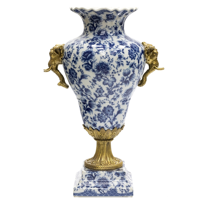 Ваза Bronze Elephant Heads Vase Бронза Белый Синий в Челябинске | Loft Concept 