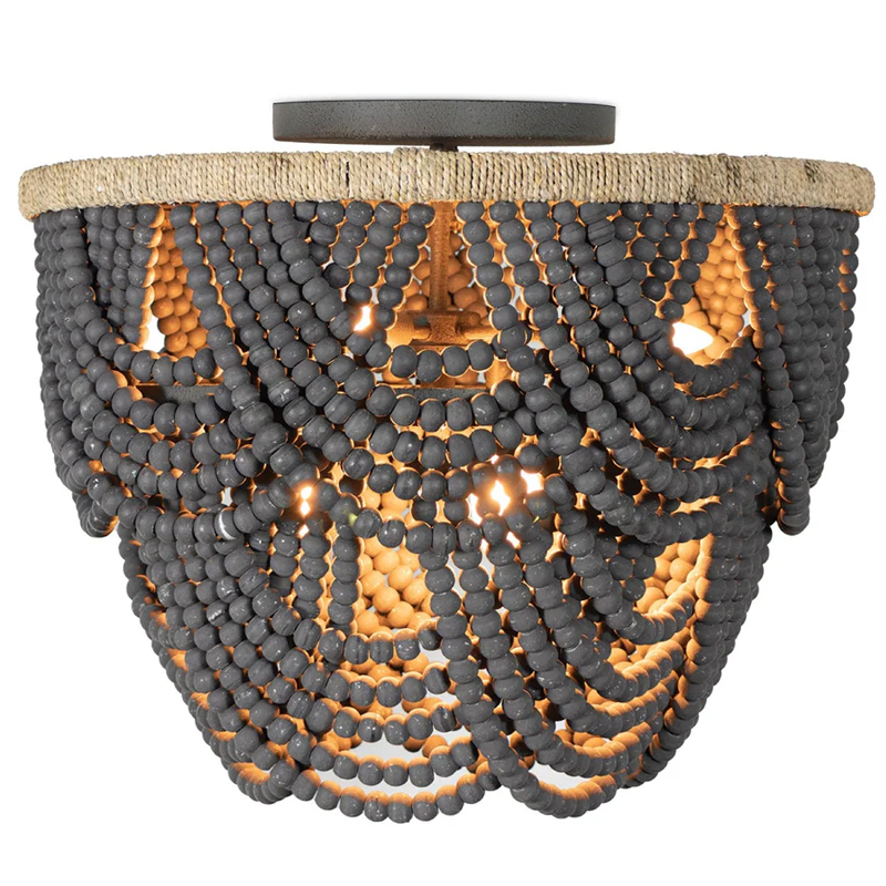 Круглый потолочный светильник с подвесками из круглых деревянных бусин Wooden Beads Black Ceiling Lamp Коричневый Черный Круглый потолочный светильник с подвесками из круглых деревянных бусин Wooden Beads Black Ceiling Lamp Коричневый Черный в Челябинске | Loft Concept