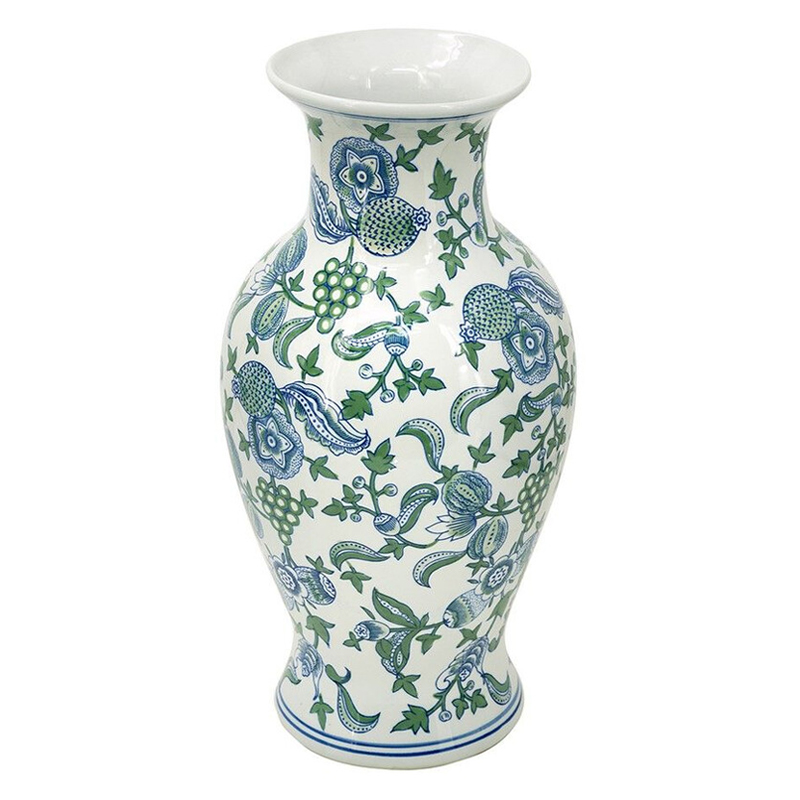 Ваза с зелено-голубым цветочным узором на белом фоне 47 см Blue & White Ornament Белый Синий Зеленый Ваза с зелено-голубым цветочным узором на белом фоне 47 см Blue & White Ornament Белый Синий Зеленый в Челябинске | Loft Concept