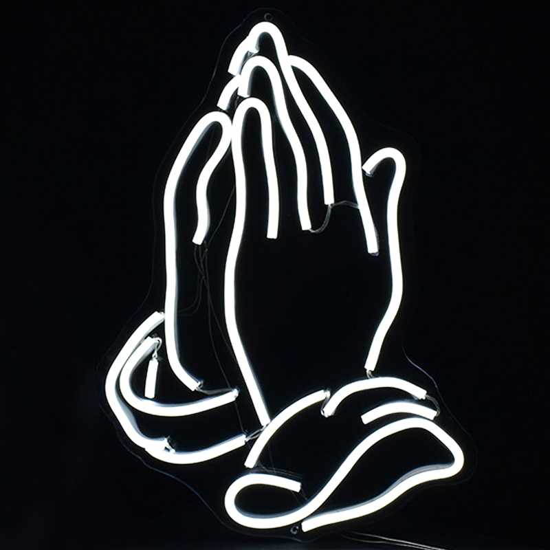Неоновая настенная лампа Praying Hands Neon Wall Lamp Белый Прозрачный Неоновая настенная лампа Praying Hands Neon Wall Lamp Белый Прозрачный в Челябинске | Loft Concept
