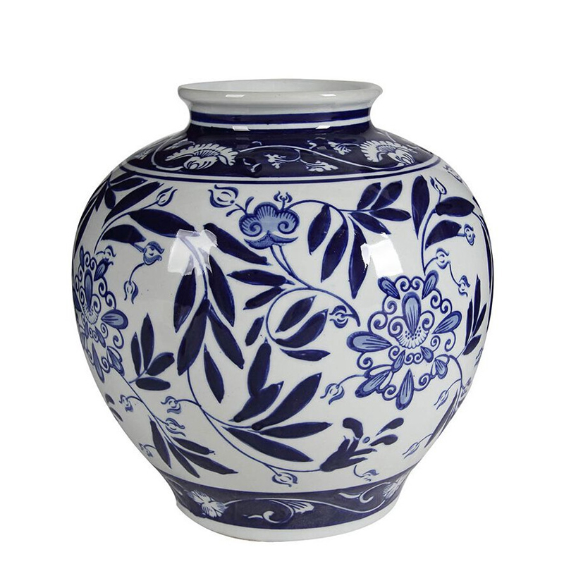 Ваза округлой формы с бело-синим цветочным орнаментом Blue & White Ornament Белый Синий Ваза округлой формы с бело-синим цветочным орнаментом Blue & White Ornament Белый Синий в Челябинске | Loft Concept