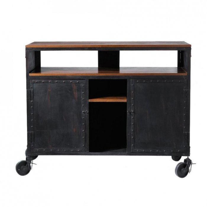 Комод в стиле Индастриал на колёсах Industrial Bar Oak Chest Черный Комод в стиле Индастриал на колёсах Industrial Bar Oak Chest Черный в Челябинске | Loft Concept