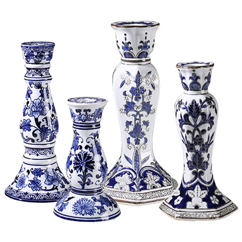 Подсвечник BLUE & WHITE ORNAMENT Candlestick Белый Синий Подсвечник BLUE & WHITE ORNAMENT Candlestick Белый Синий в Челябинске | Loft Concept
