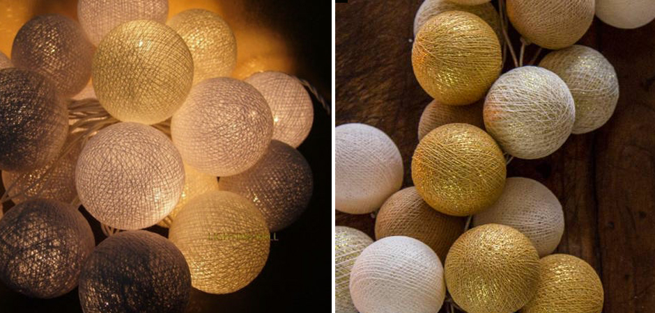 Гирлянда хлопковые фонарики Сotton Ball Gold Mix - Loft-Concept в Челябинске