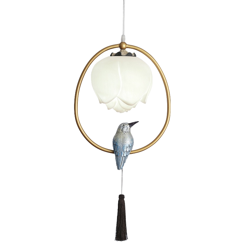 Подвесной светильник Blue Bird with Tassel Латунь Голубой Белый Розовый пастельный Подвесной светильник Blue Bird with Tassel Латунь Голубой Белый Розовый пастельный в Челябинске | Loft Concept