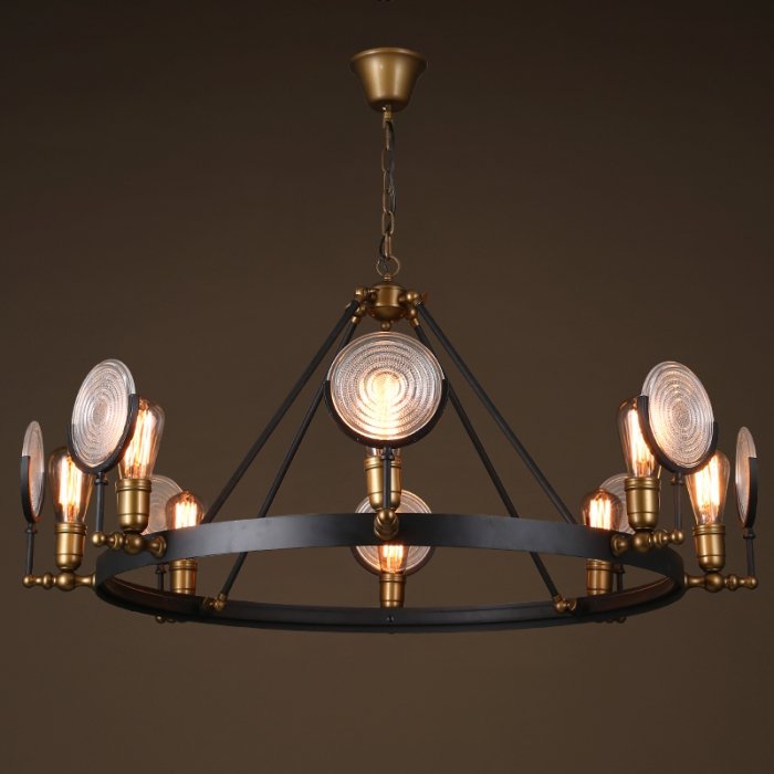 Люстра GASLIGHT LENS Chandelier 8 Черный Люстра GASLIGHT LENS Chandelier 8 Черный в Челябинске | Loft Concept