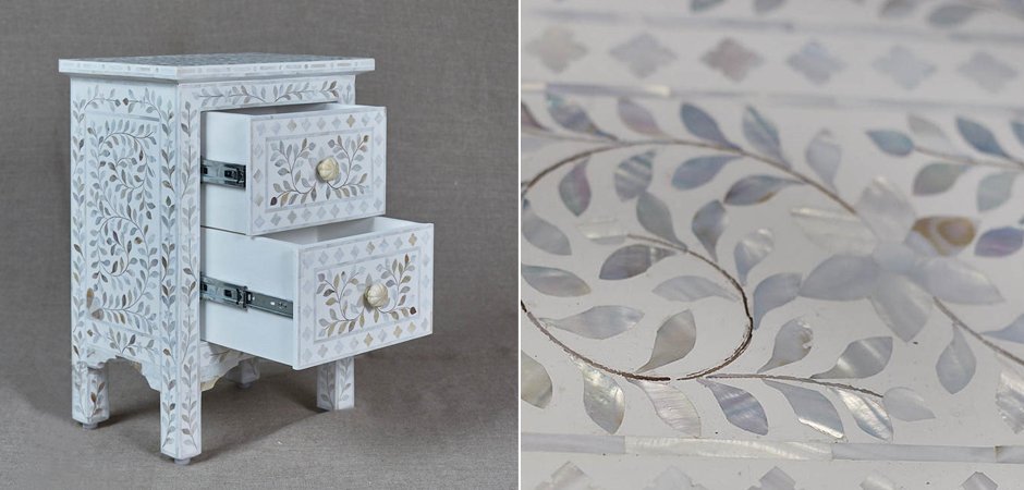 Тумба инкрустация перламутром Inlaid Bone White c 2 ящиками Тумба инкрустация перламутром Inlaid Bone White c 2 ящиками - Loft-Concept в Челябинске