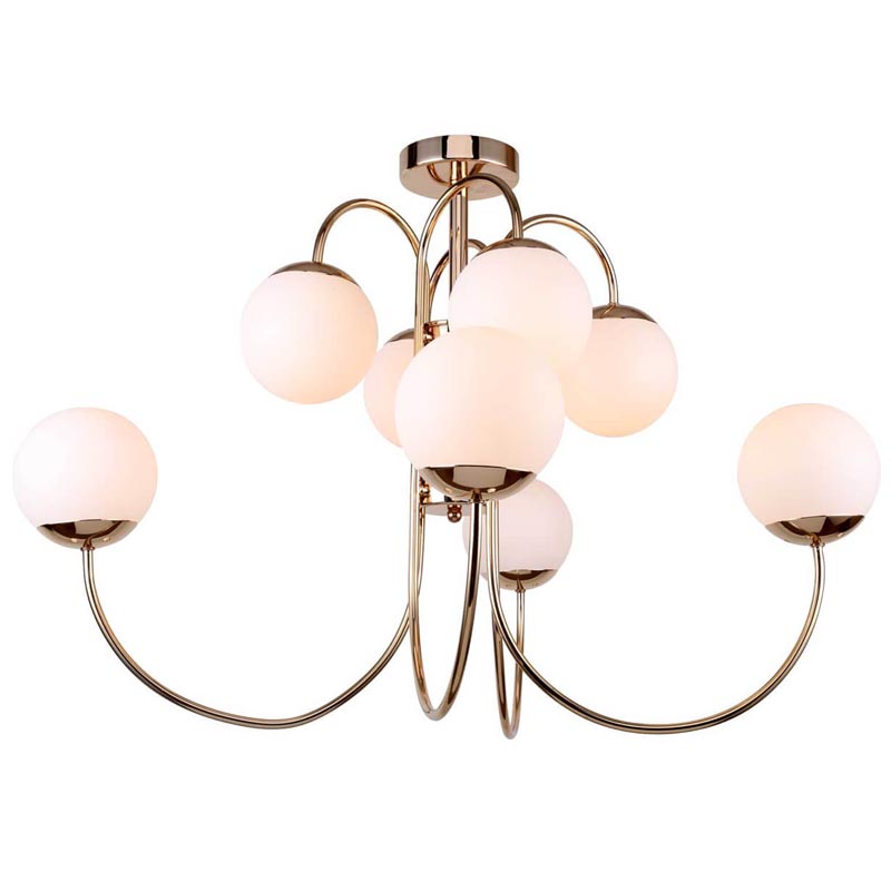 Люстра Gooseneck Pelle Chandelier 8 lamp Белое матовое стекло Глянцевое золото Люстра Gooseneck Pelle Chandelier 8 lamp Белое матовое стекло Глянцевое золото в Челябинске | Loft Concept