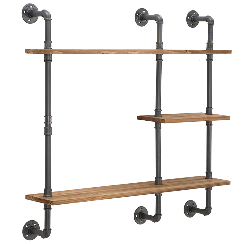 Полка Industrial Wood Metal Shelf Коричневый Серый Полка Industrial Wood Metal Shelf Коричневый Серый в Челябинске | Loft Concept