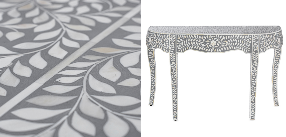 Консоль серый орнамент отделка кость BONE INLAY CONSOL TABLE Консоль серый орнамент отделка кость BONE INLAY CONSOL TABLE - Loft-Concept в Челябинске