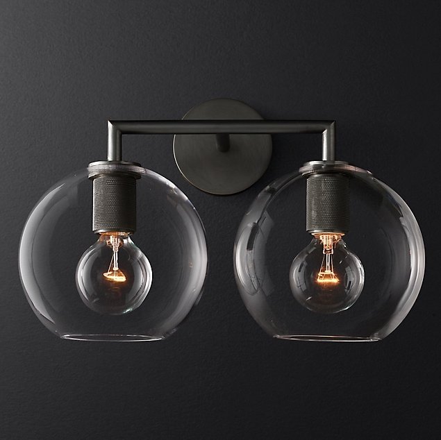Бра RH Utilitaire Globe Shade Double Sconce Black Прозрачное Стекло Темная бронза Бра RH Utilitaire Globe Shade Double Sconce Black Прозрачное Стекло Темная бронза в Челябинске | Loft Concept