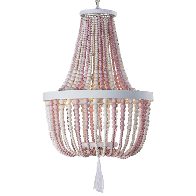Люстра каплевидной формы украшенная круглыми бусинами розовая Wooden Pink Chandelier Белый Розовый Люстра каплевидной формы украшенная круглыми бусинами розовая Wooden Pink Chandelier Белый Розовый в Челябинске | Loft Concept
