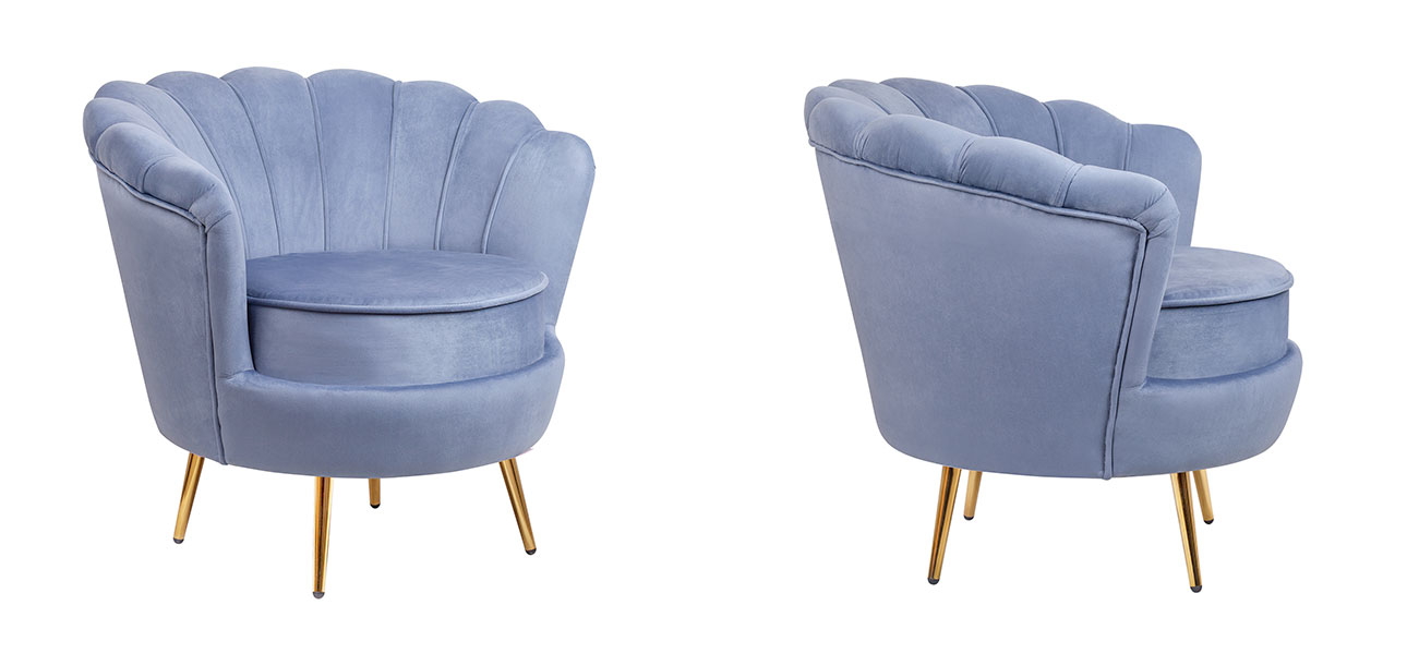 Кресло велюр синий Blue Flower - фото