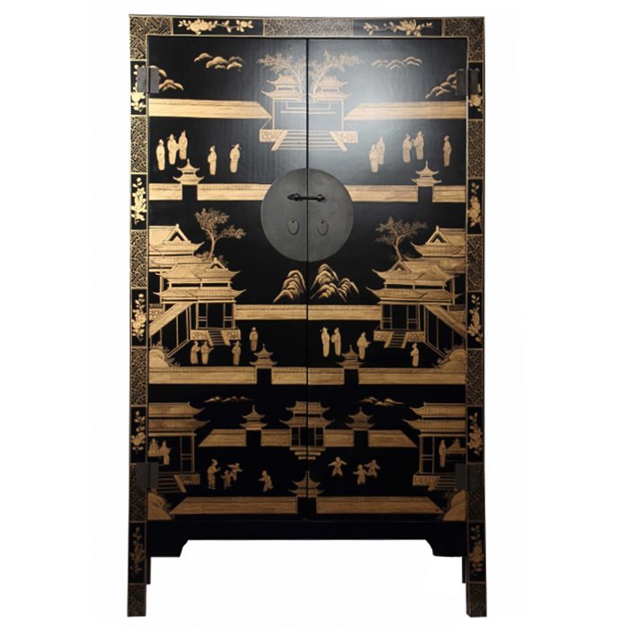 Китайский шкаф Black Gold Cabinet Low Черный Китайский шкаф Black Gold Cabinet Low Черный в Челябинске | Loft Concept