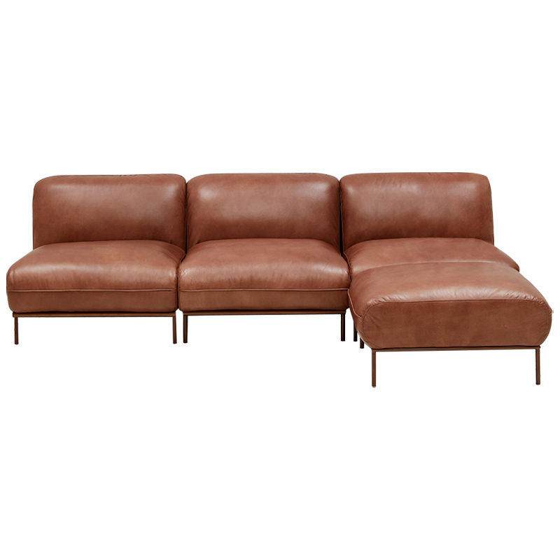 Угловой кожаный диван Macaire Leather Sofa Коричневый Угловой кожаный диван Macaire Leather Sofa Коричневый в Челябинске | Loft Concept