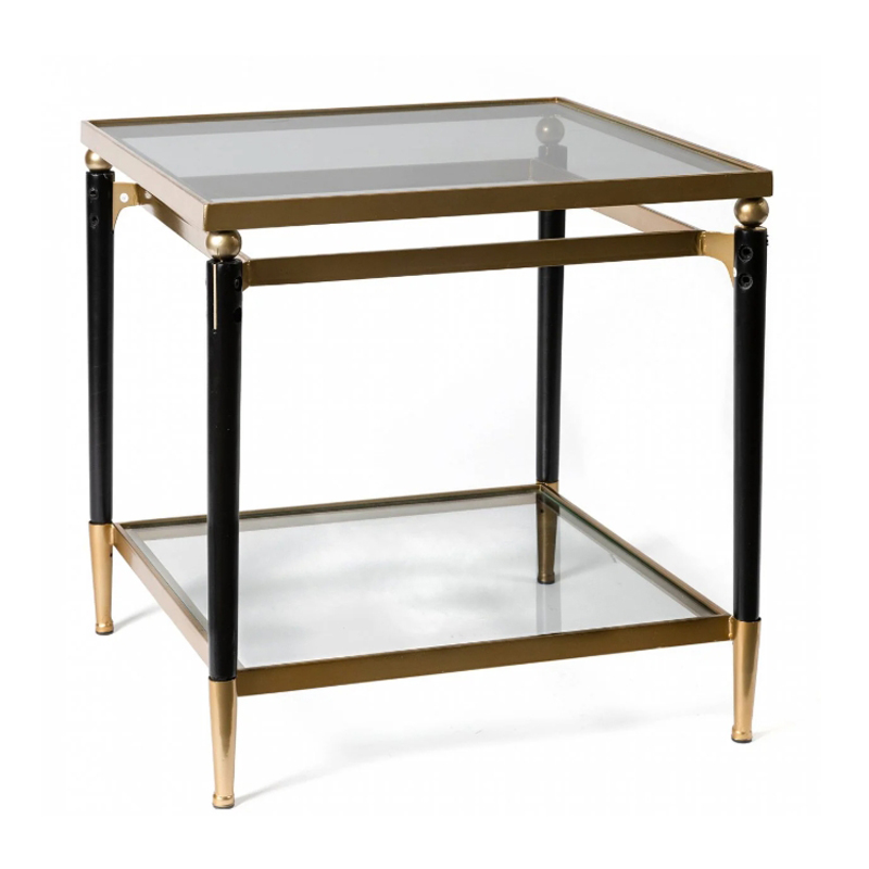 Приставной столик Black & Gold Table two-tier Черный матовое золото в Челябинске | Loft Concept 