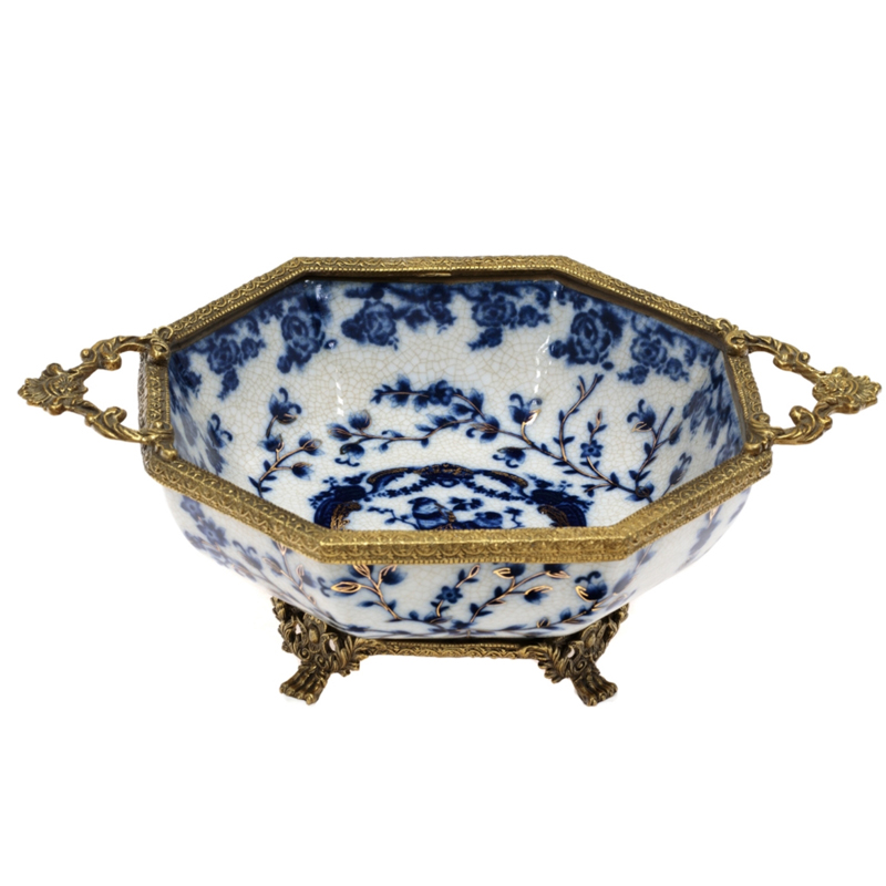 Чаша Bronze Edging Bowl Синий Белый Бронза Чаша Bronze Edging Bowl Синий Белый Бронза в Челябинске | Loft Concept