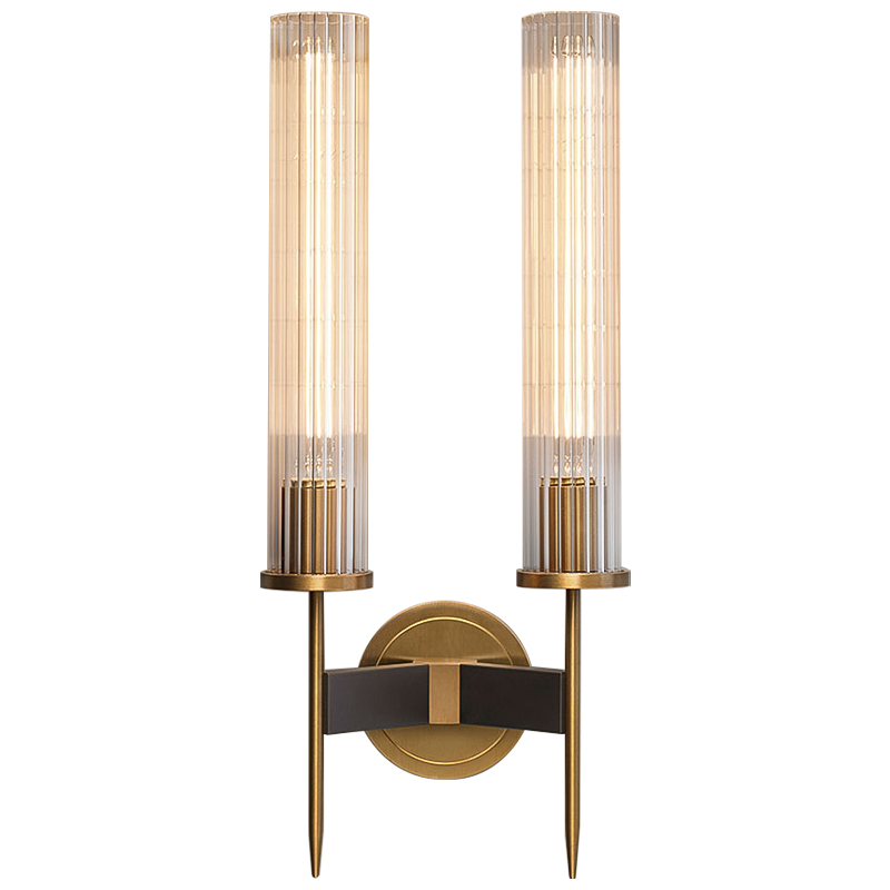 Бра Jonathan Browning ALOUETTE DOUBLE SCONCE Прозрачное Стекло Латунь Черный Бра Jonathan Browning ALOUETTE DOUBLE SCONCE Прозрачное Стекло Латунь Черный в Челябинске | Loft Concept