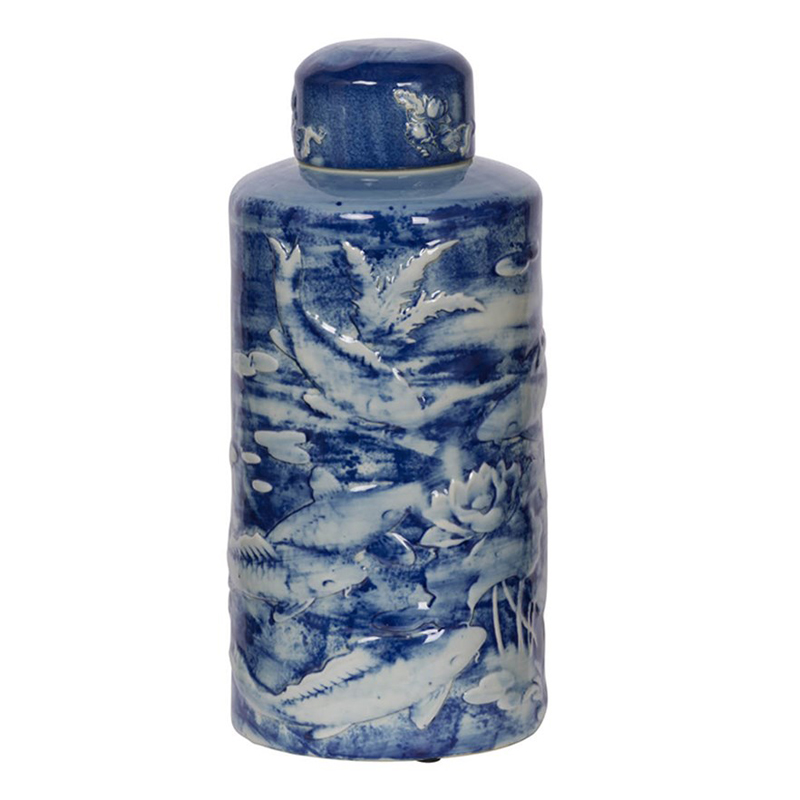 Ваза с крышкой Blue & White Fish Ornament Белый Синий Ваза с крышкой Blue & White Fish Ornament Белый Синий в Челябинске | Loft Concept