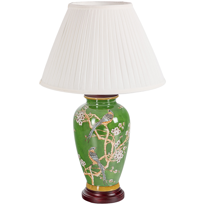 Настольная лампа с абажуром Birds Green Chinoiserie Lampshade Зеленый Белый Коричневый Настольная лампа с абажуром Birds Green Chinoiserie Lampshade Зеленый Белый Коричневый в Челябинске | Loft Concept