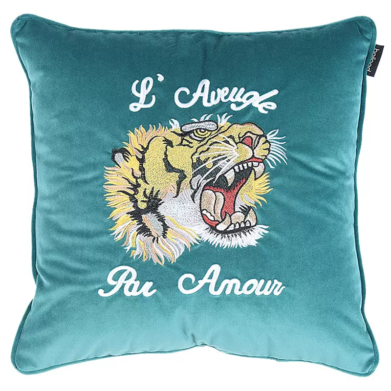Декоративная подушка Стиль Gucci Tiger Turquoise Cushion Бирюзовый Желтый Белый Черный Декоративная подушка Стиль Gucci Tiger Turquoise Cushion Бирюзовый Желтый Белый Черный в Челябинске | Loft Concept