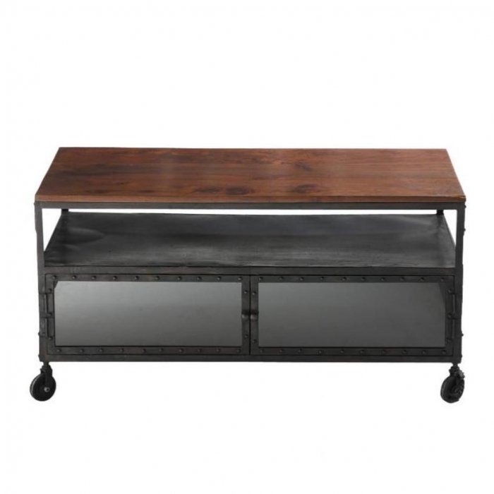 Тумба в стиле Индастриал на колёсах Industrial Bar Oak Chest mini Черный Тумба в стиле Индастриал на колёсах Industrial Bar Oak Chest mini Черный в Челябинске | Loft Concept