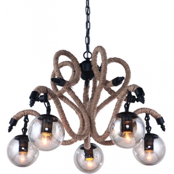 Люстра Loft Rope Chandelier Globe 5 Черный Люстра Loft Rope Chandelier Globe 5 Черный в Челябинске | Loft Concept