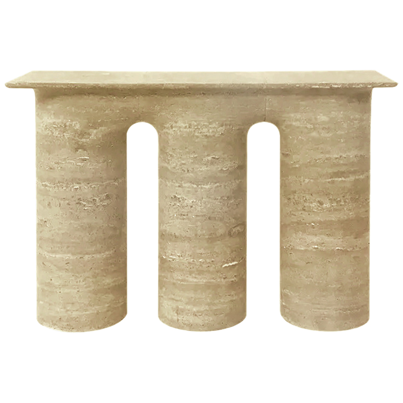 Консоль Three Columns Marble Travertine Console Песочный Коричневый Консоль Three Columns Marble Travertine Console Песочный Коричневый в Челябинске | Loft Concept