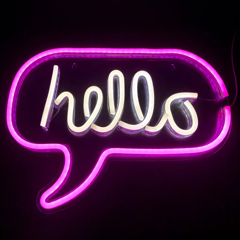 Неоновая настенная лампа Hello Neon Wall Lamp Розовый Белый Неоновая настенная лампа Hello Neon Wall Lamp Розовый Белый в Челябинске | Loft Concept