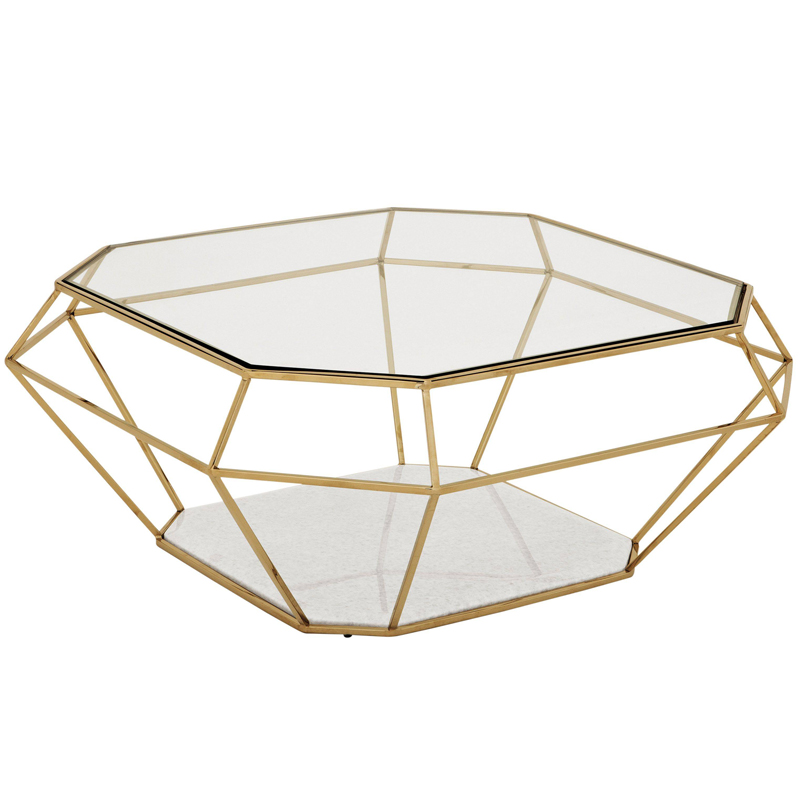 Кофейный стол Eichholtz Coffee Table Asscher Золотой Прозрачный Белый Мрамор Bianco Кофейный стол Eichholtz Coffee Table Asscher Золотой Прозрачный Белый Мрамор Bianco в Челябинске | Loft Concept