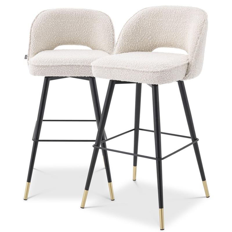 Комплект барных стульев Eichholtz Bar Stool Cliff set of 2 Boucle cream Кремовый Черный Латунь Комплект барных стульев Eichholtz Bar Stool Cliff set of 2 Boucle cream Кремовый Черный Латунь в Челябинске | Loft Concept